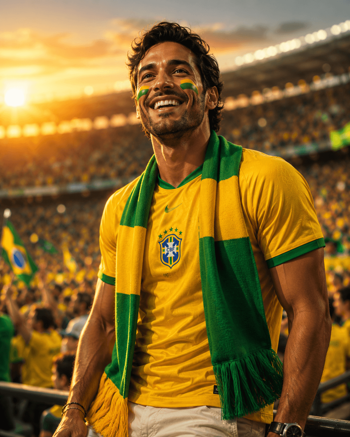 Exemplo da pose Torcida no pôr do sol