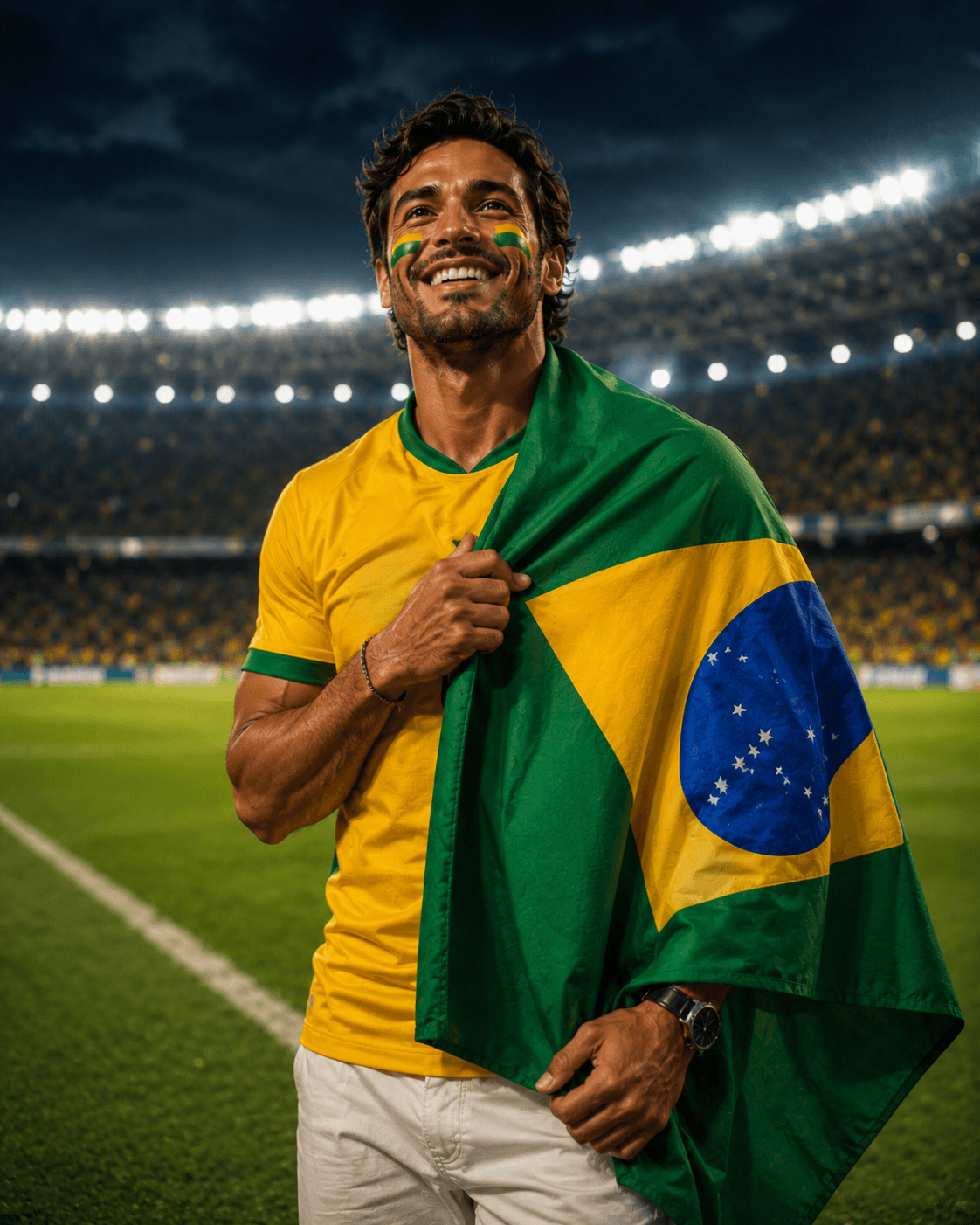 Exemplo da pose Bandeira no gramado