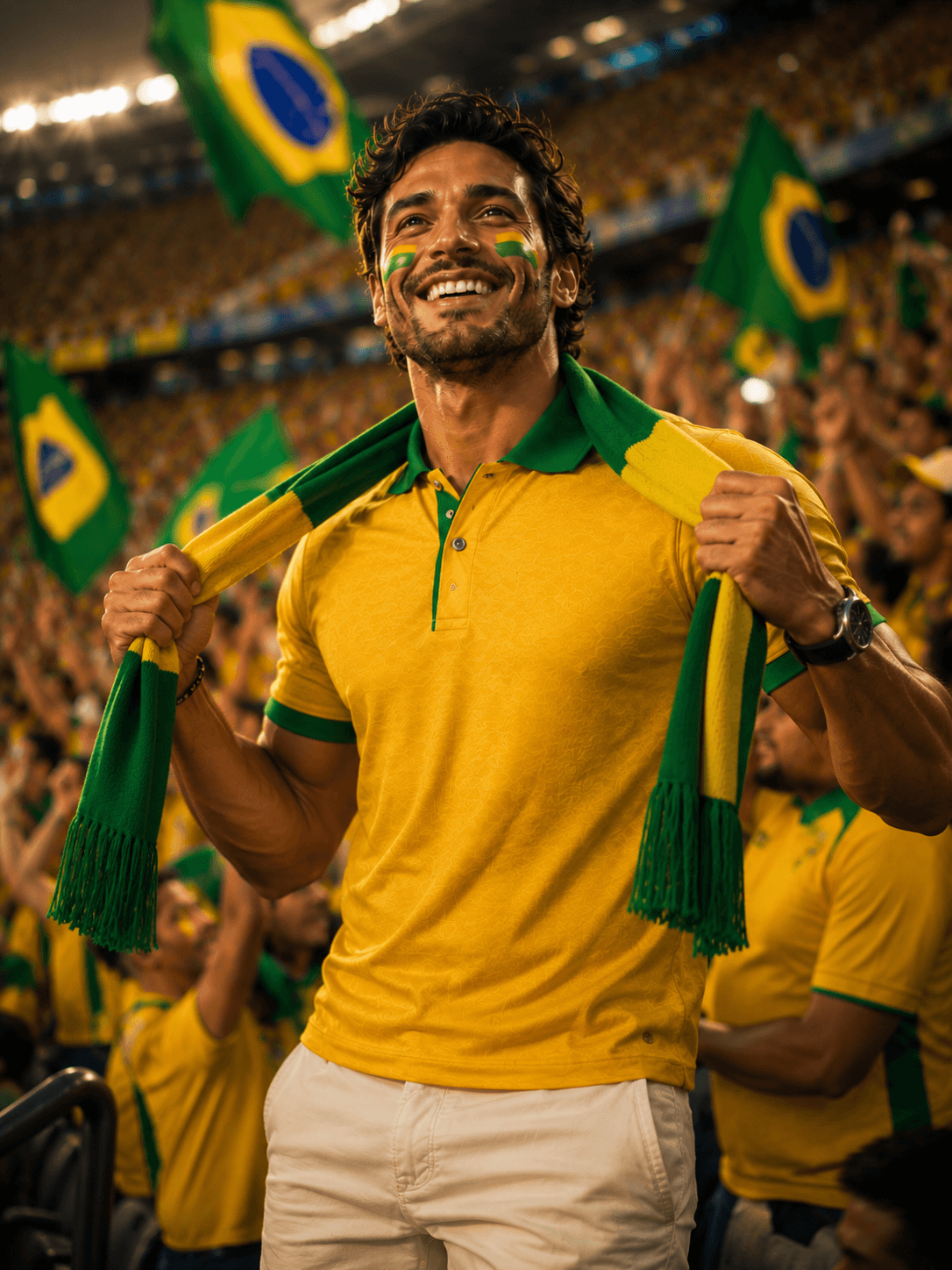 Exemplo da pose Torcida com cachecol